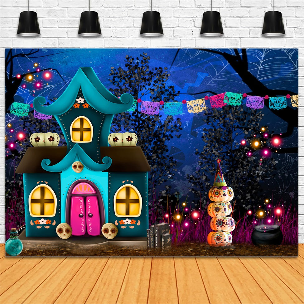 Toile de fond Photo Nouveau-né Maison Fantaisie Citrouille Crâne Par Magali
