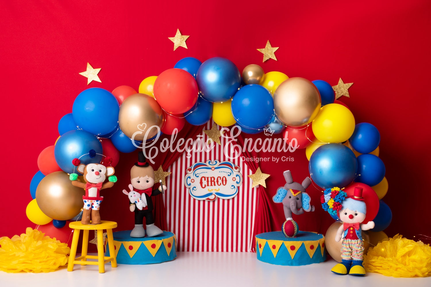 Fond Photo Nouveau-né Scène Étoiles Ballons Rouges Bleus Par Magali