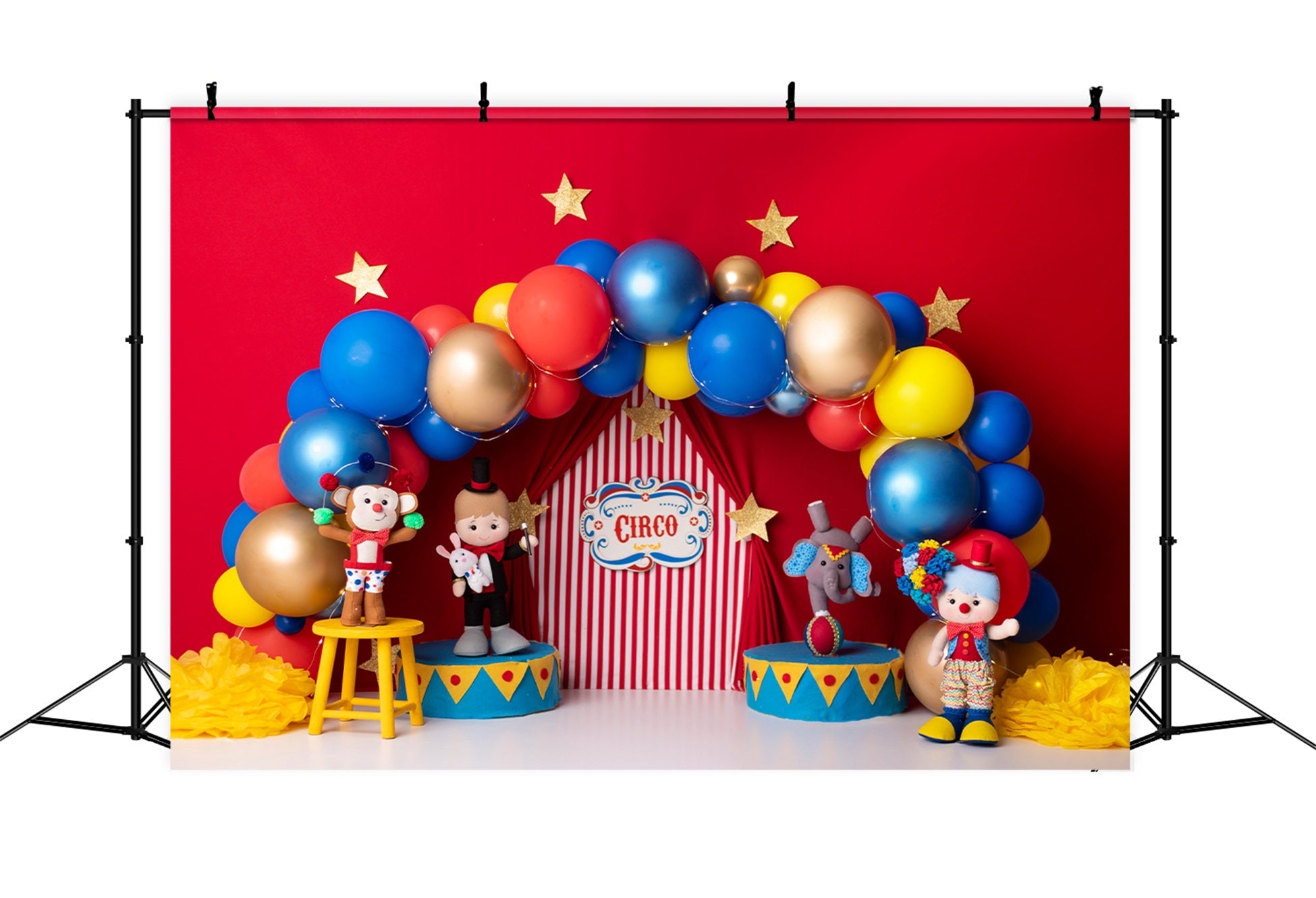 Fond Photo Nouveau-né Scène Étoiles Ballons Rouges Bleus Par Magali