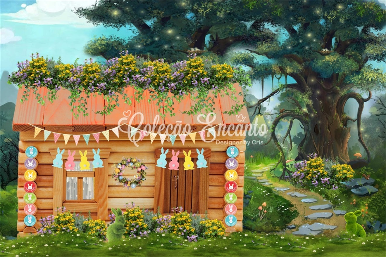 Fond Studio Nouveau-né Cottage Lapin Pastel Jardin Forêt Par Magali