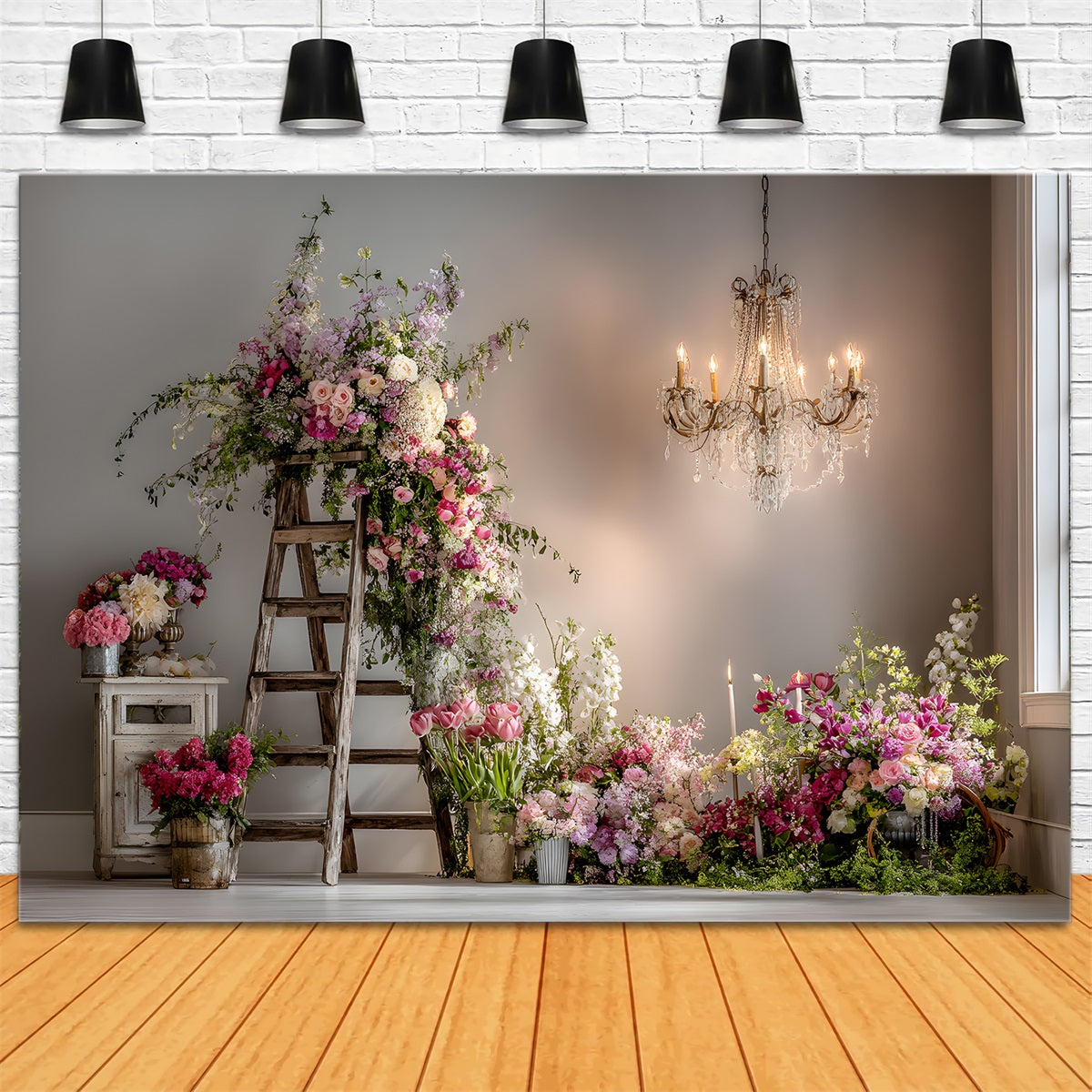Toile de fond Studio Fête des Mères Échelle Rustique Arrangement Floral Par Magali