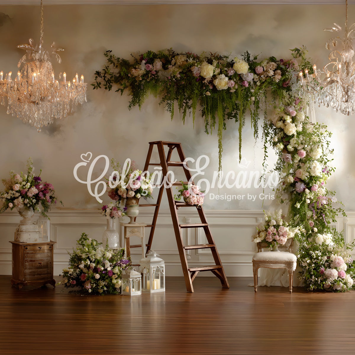 Toile de fond Fête des Mères Arche Florale Luxuriante Avec Échelle Par Magali