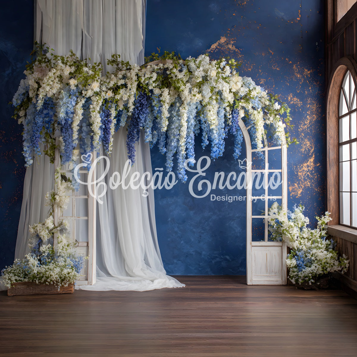 Toile de fond Fête des Mères Arche Florale Bleue Arrangement Par Magali