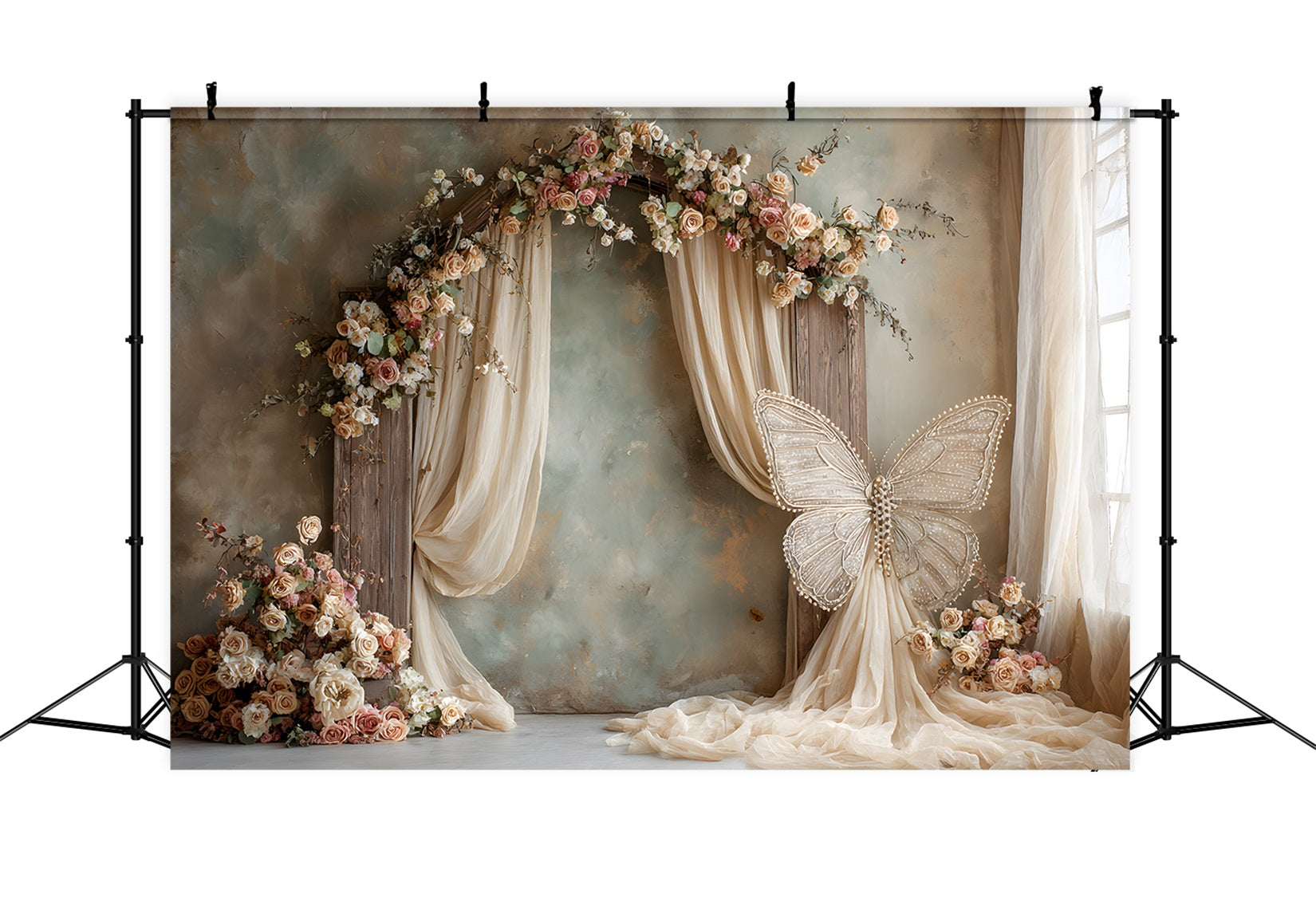 Fond Studio Fête des Mères Arche Roses Élégantes Papillons Par Magali