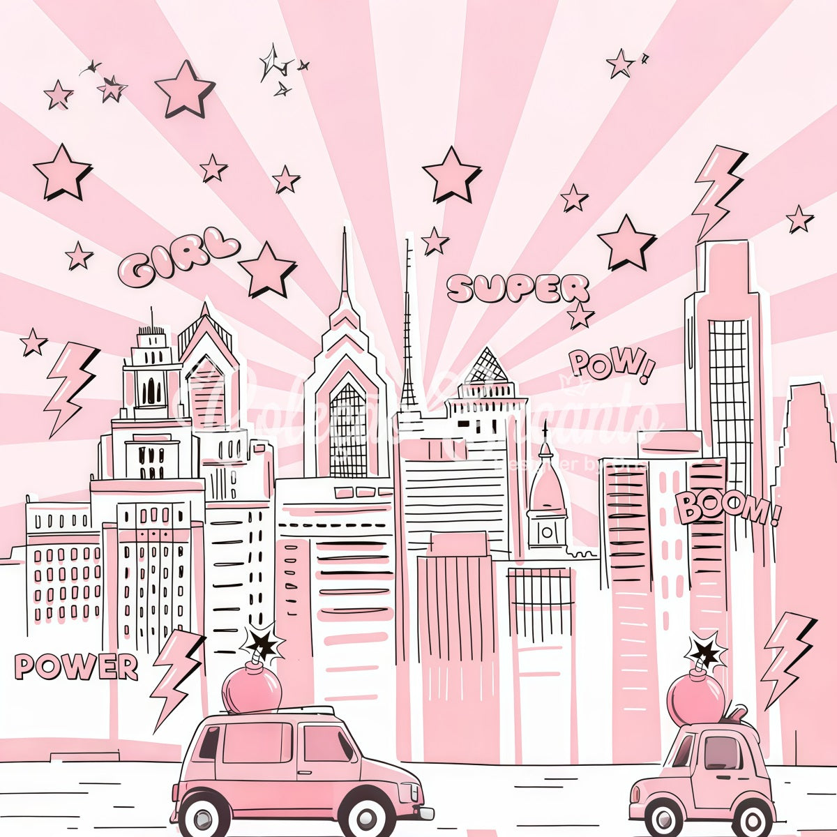 Fond Photo Nouveau-né Explosion Puissance Ville BD Rose Par Magali