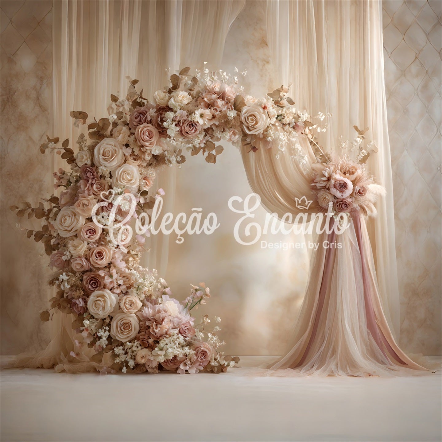 Toile de fond Photo Fête des Mères Arche Florale Roses Crème Élégantes Par Magali