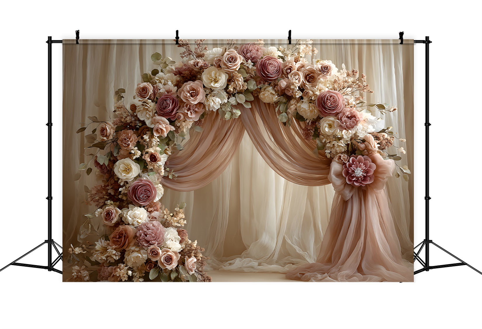 Fond Photo Fête des Mères Arche Roses Blush Rideaux Drapés Par Magali
