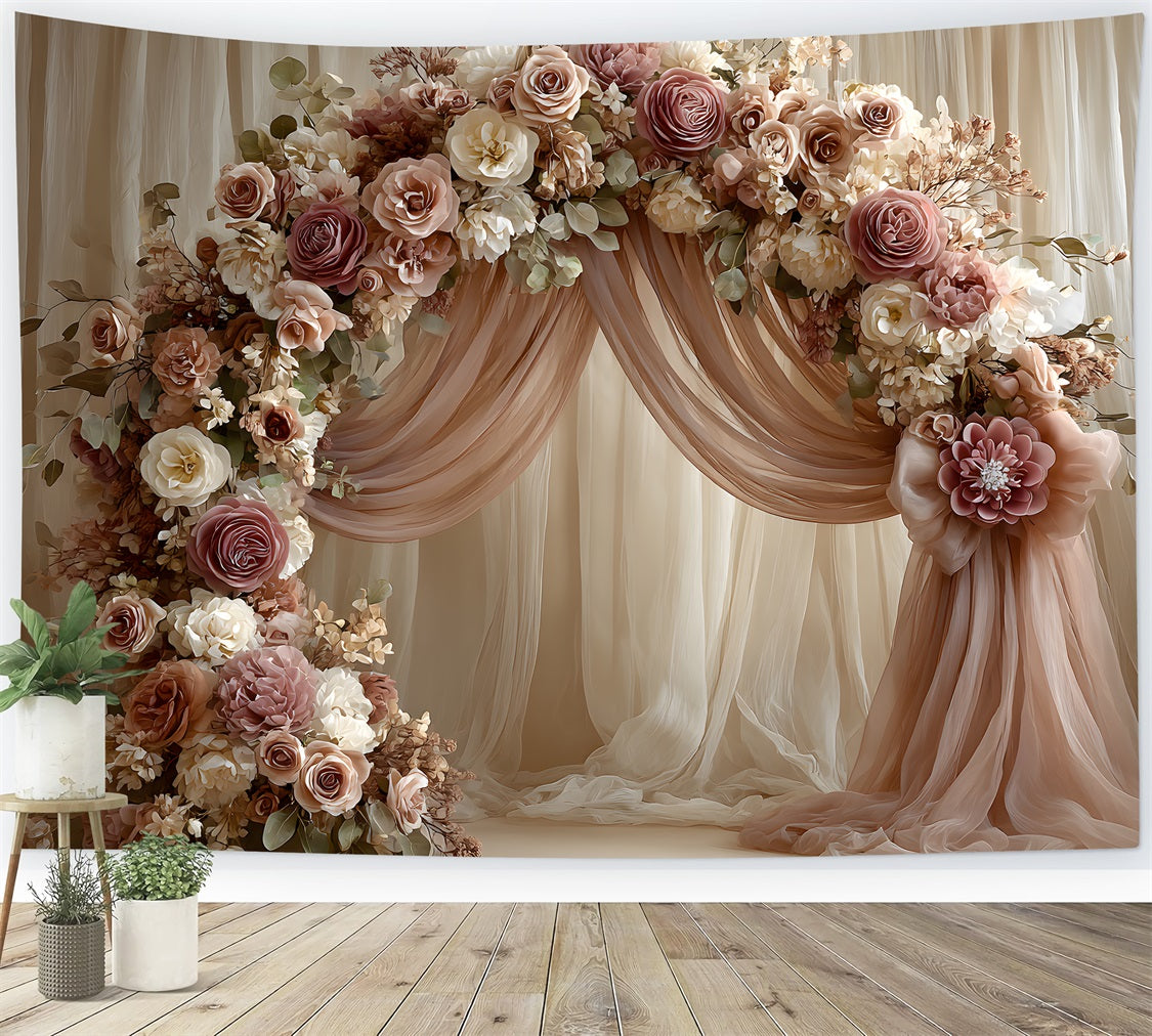 Fond Photo Fête des Mères Arche Roses Blush Rideaux Drapés Par Magali