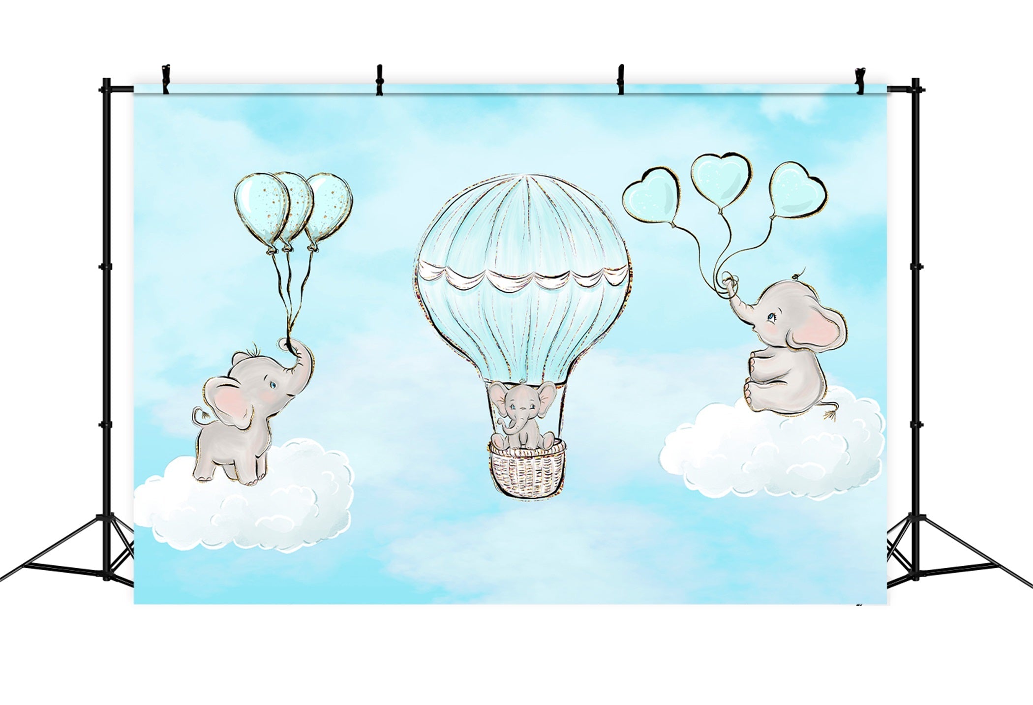 Toile de fond Photo Nouveau-né Balade Ballon Nuage Bébé Éléphant Par Magali