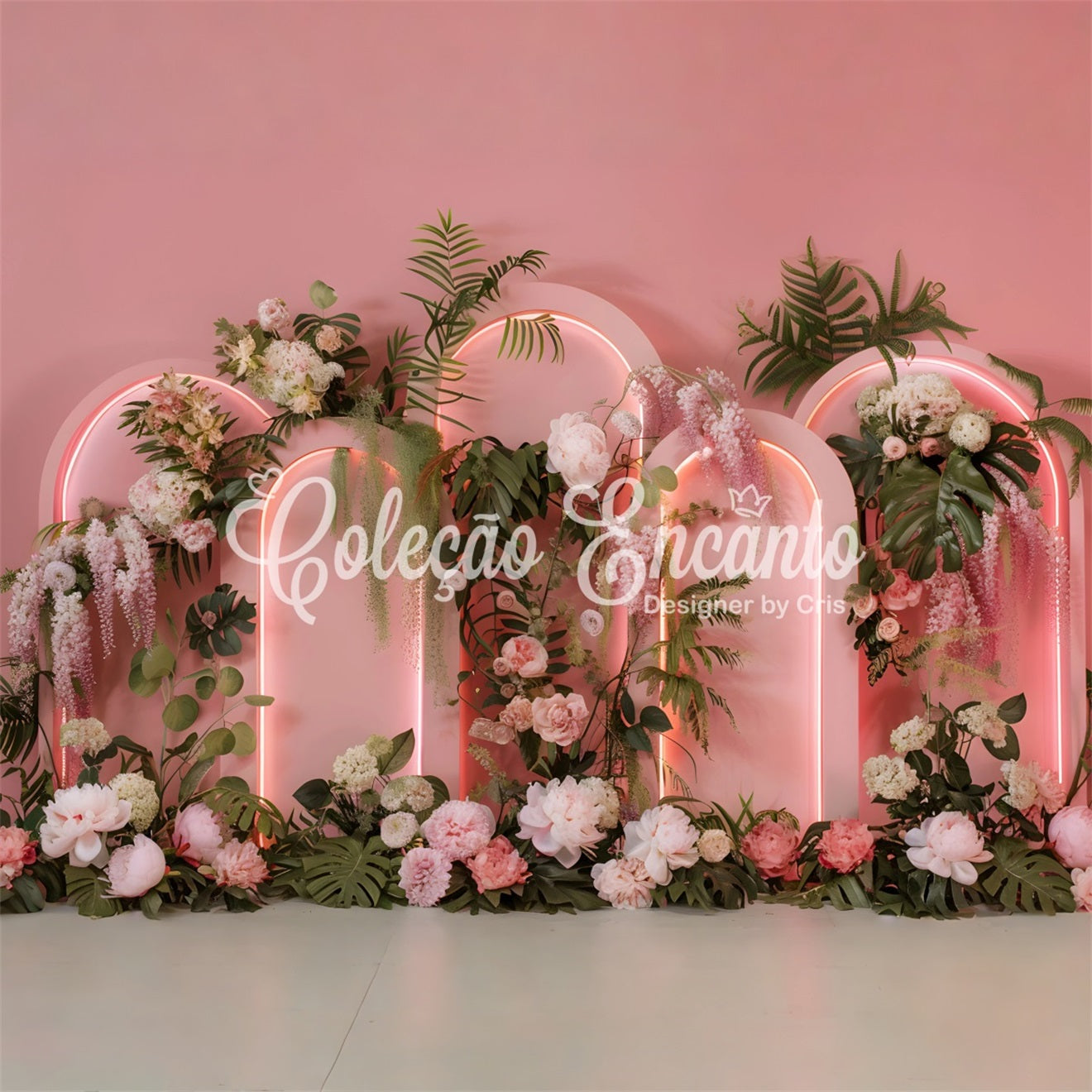 Toile de fond Fête des Mères Arches Néon Fleurs Tropicales Par Magali