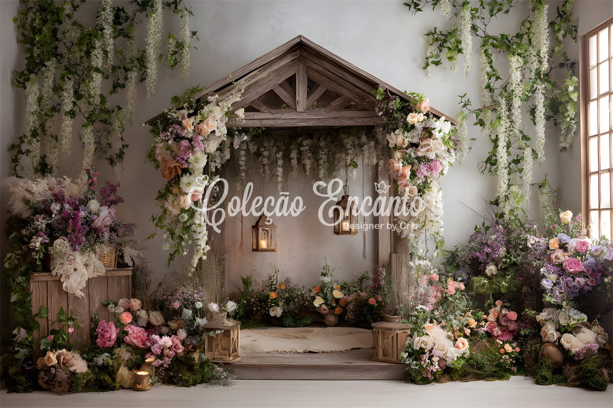 Fond Photo Fête des Mères Pavillon Bois Rustique Fleurs Par Magali
