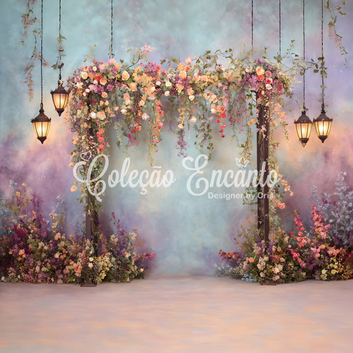 Fond Studio Fête des Mères Portail Floral Lanternes Colorées Par Magali