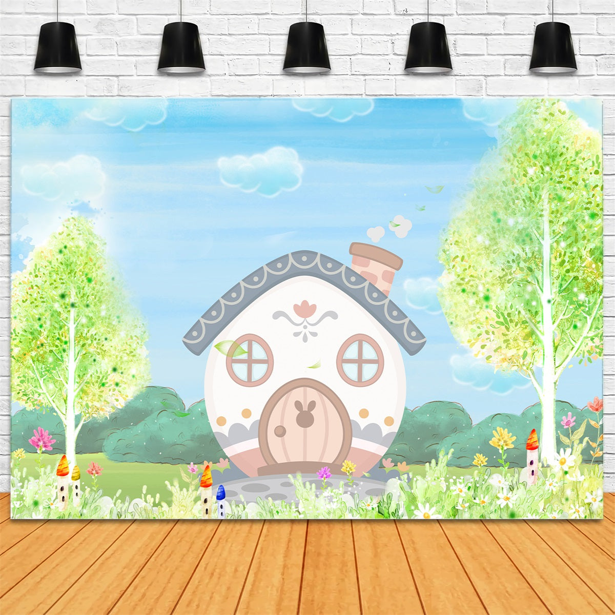 Toile de fond Nouveau-né Cottage Lapin Pastel Jardin Printemps Par Magali