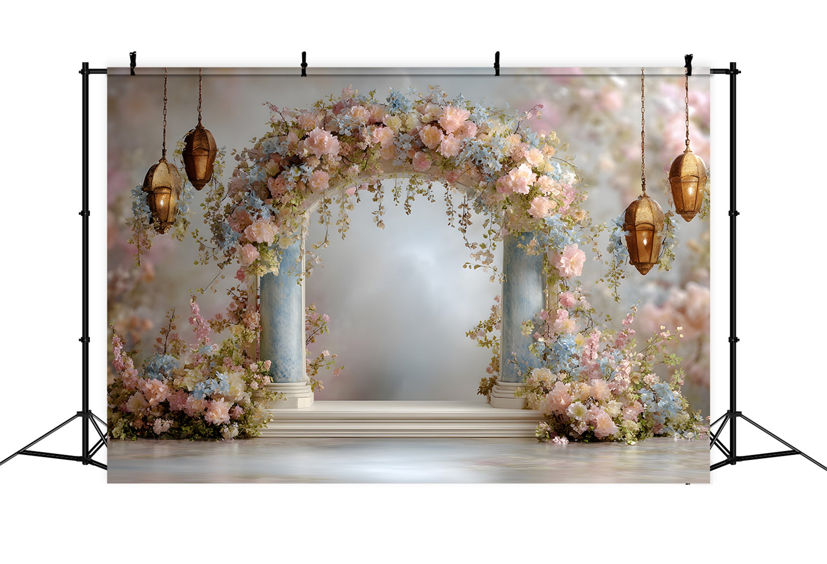 Fond Studio Fête des Mères Arche Guirlande Fleurs Pastel Par Magali