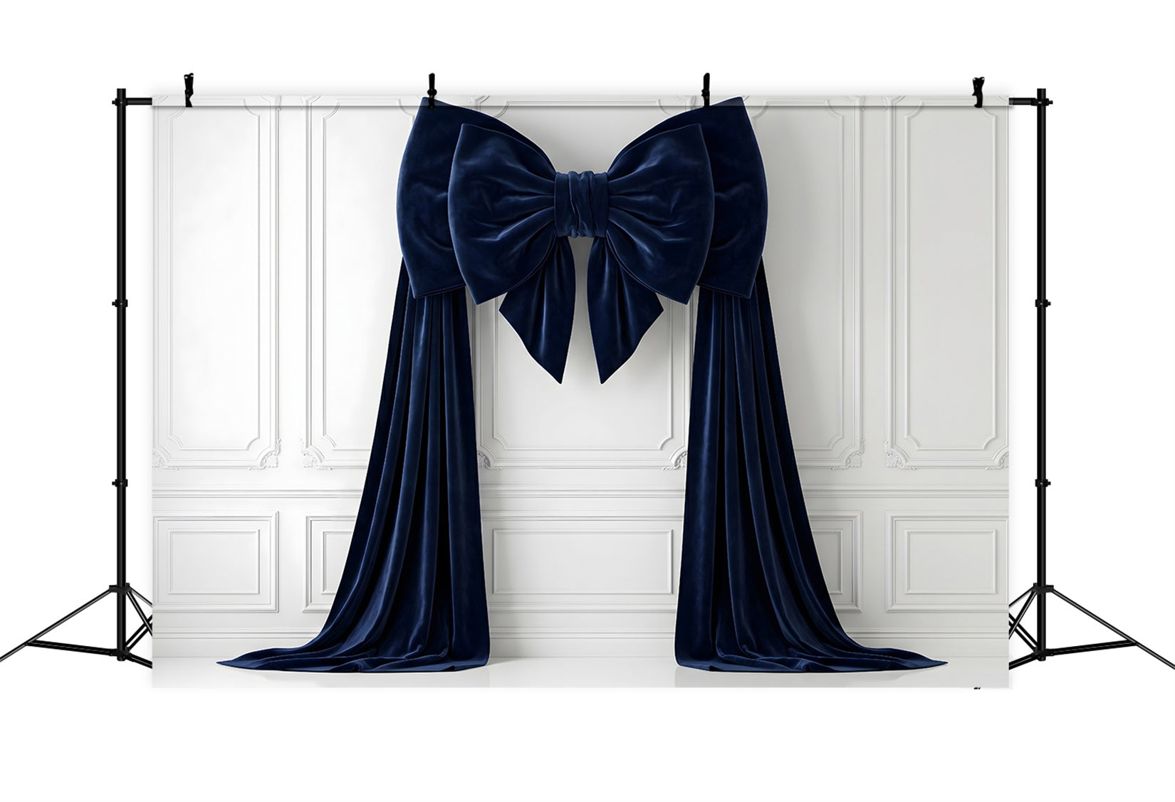 Toile de fond de Noël avec nœud en velours bleu marine et panneaux blancs pour séance photo CEM65-116