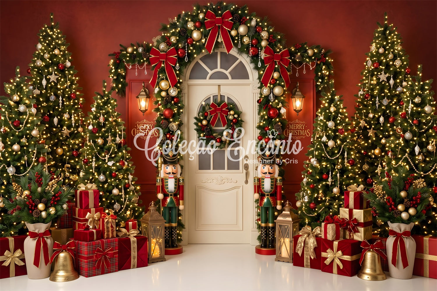 Toile de fond Casse-Noisette de Noël avec entrée rouge et cadeaux CEM65-196