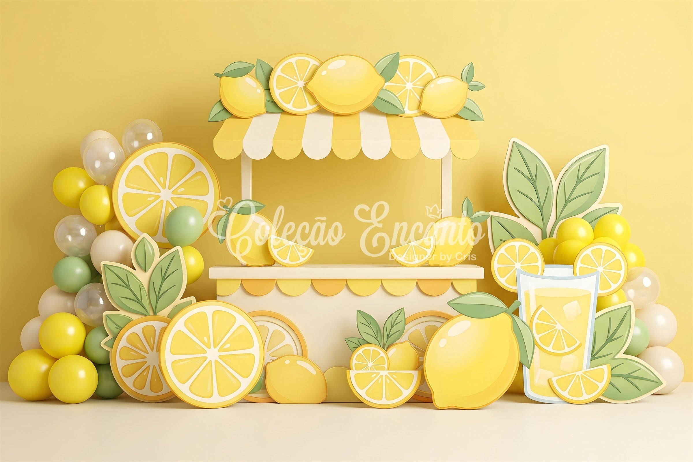 Toile de fond pour enfant avec kiosque de limonade agrumes et ballons CEM65-57
