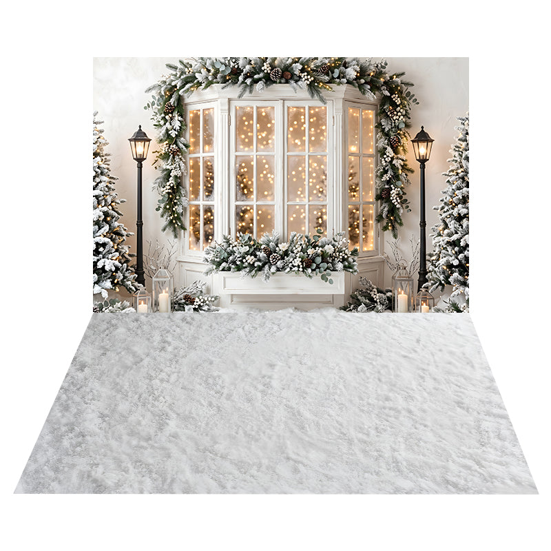 Toile de Fond Baie Vitrée Blanche Enneigée + Toile de Sol Neige Blanche Texturée CEMCBS65-14