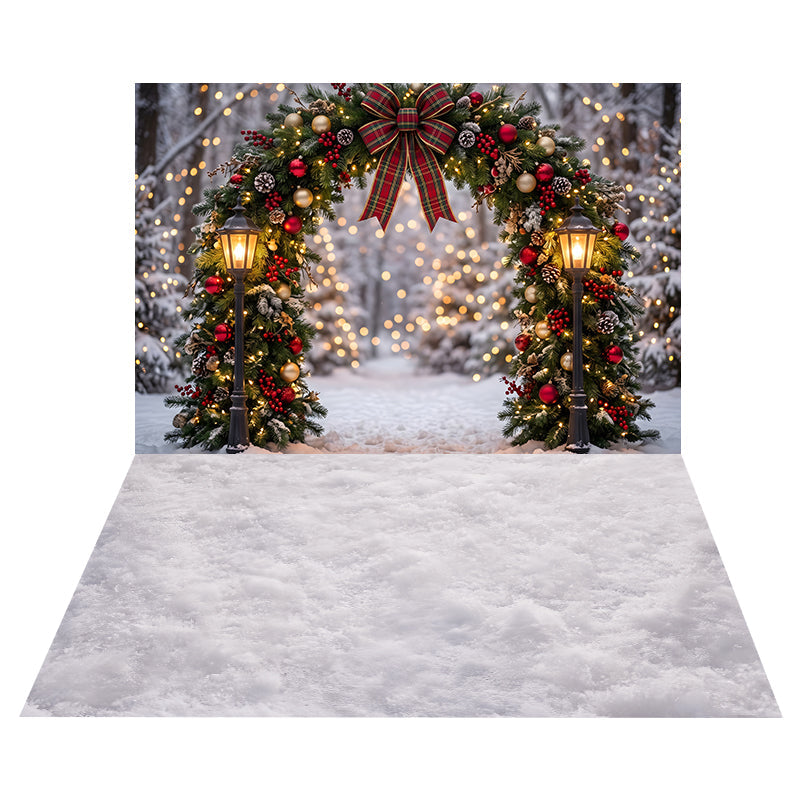 Toile de Fond Arche de Sapins Enneigés + Toile de Sol Texture Neige Douce CEMCBS65-2