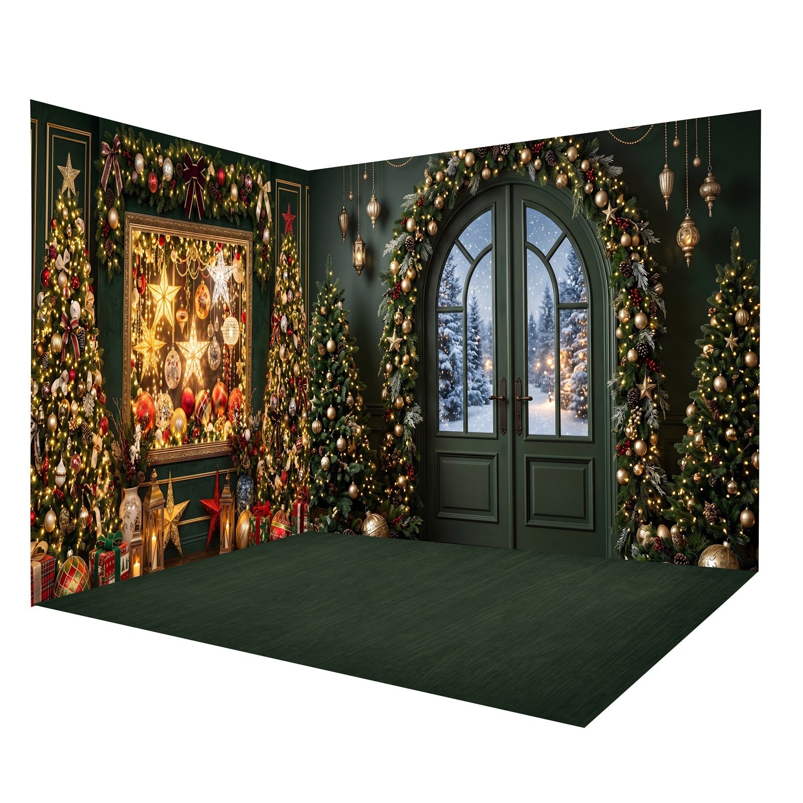 Toile de Fond Photo de Noël Galerie Émeraude avec Boules Décoratives Ensemble Décor de Studio CEMRMS65-13