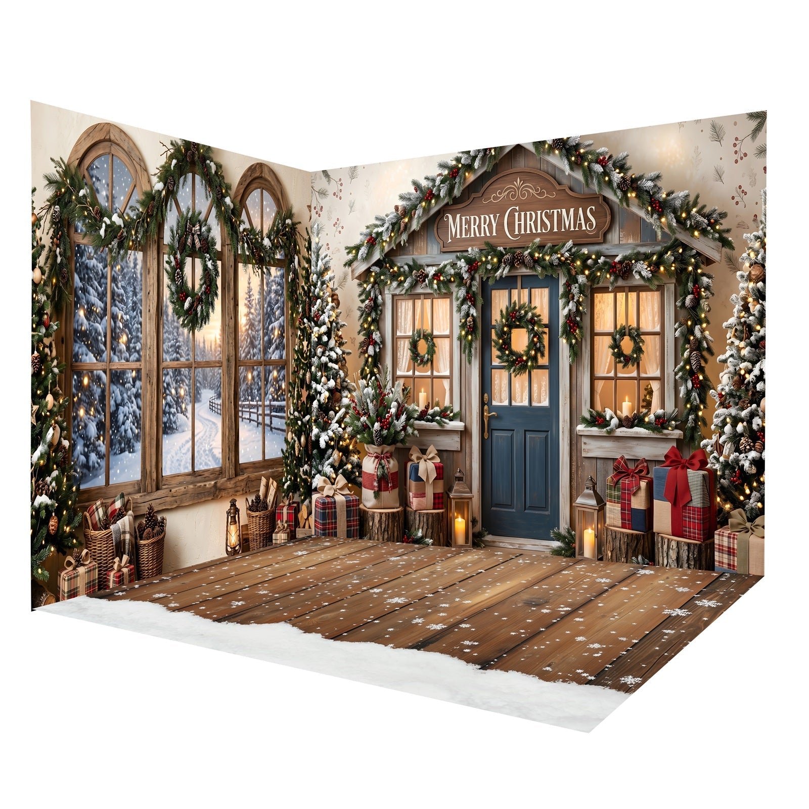 Toile de Fond de Noël Cottage Rustique Ensemble Décor de Studio CEMRMS65-7