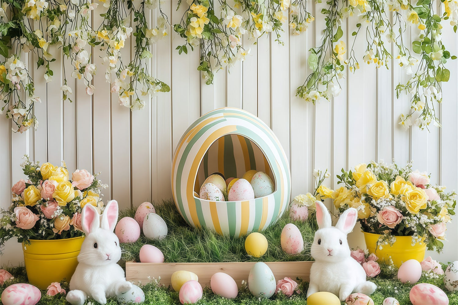 Toile de fond Déco Pâques Lapin Floral Célébration Œuf CJJ-168