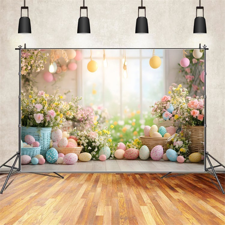 Toile de fond Déco Pâques Fenêtre Œuf Floral CJJ-171