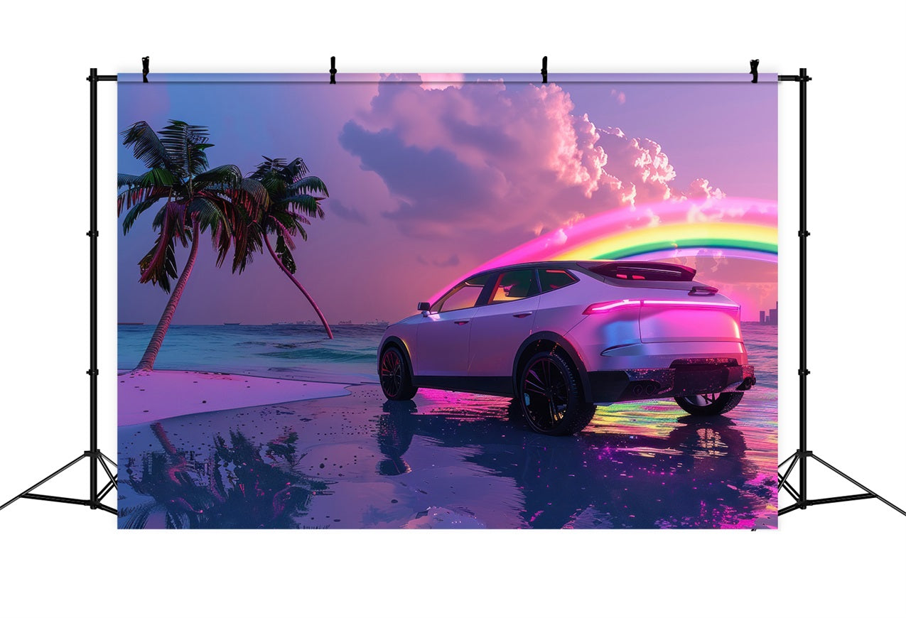 Toile de fond Film Fille Rose Voiture Plage Tropicale Néon CJJ2-106