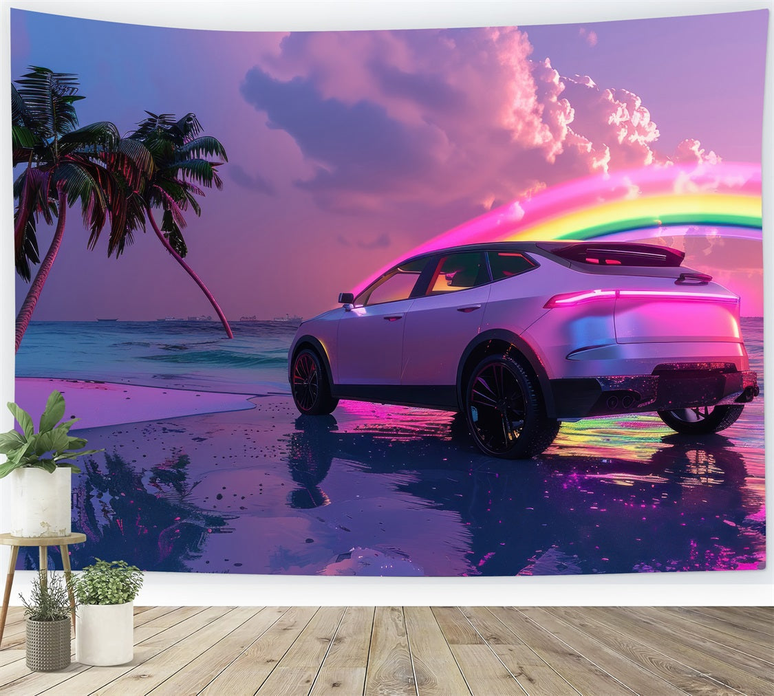 Toile de fond Film Fille Rose Voiture Plage Tropicale Néon CJJ2-106