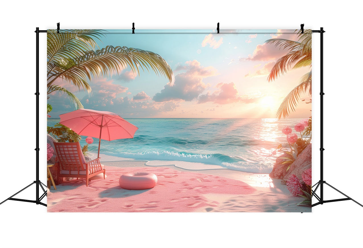 Toile de fond Plage Fille Rose Sable Rose Coucher de Soleil CJJ2-107