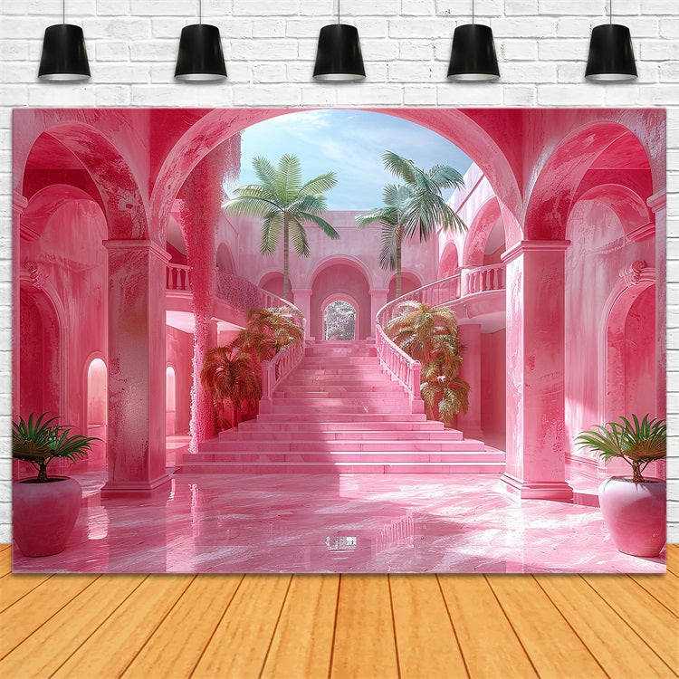 Toile de fond Fille Rose Arche Royale Escalier Rose CJJ2-109