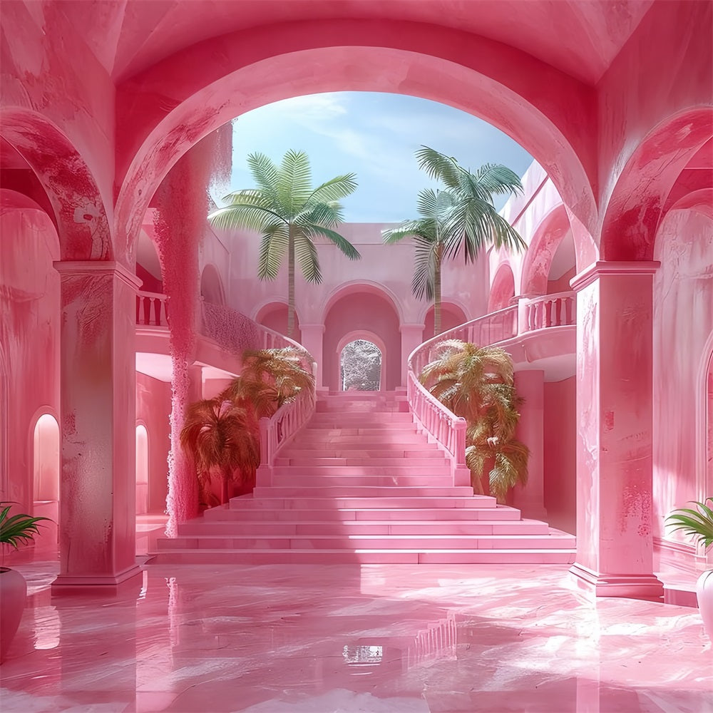Toile de fond Fille Rose Arche Royale Escalier Rose CJJ2-109