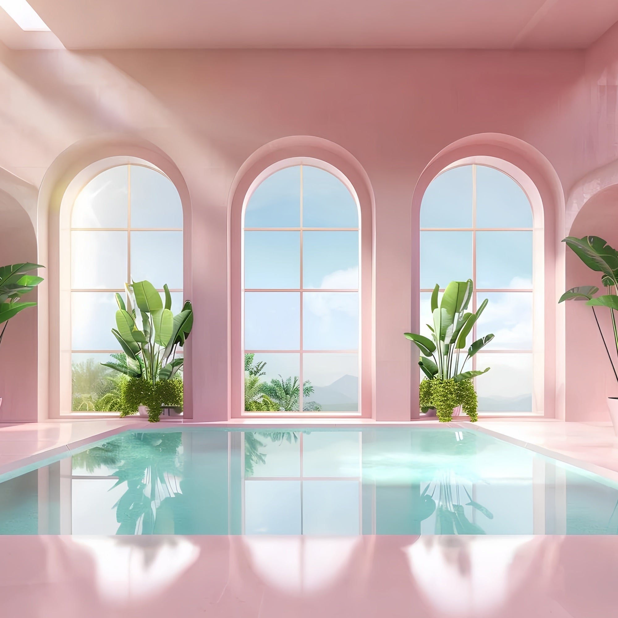 Toiles de fond Fille Rose Piscine Blush Fenêtre Arche CJJ2-111