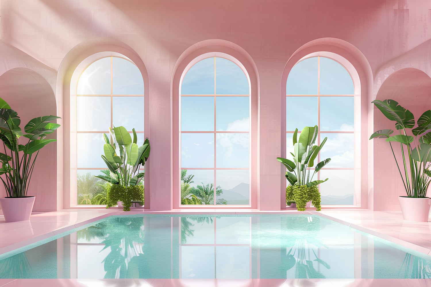 Toiles de fond Fille Rose Piscine Blush Fenêtre Arche CJJ2-111