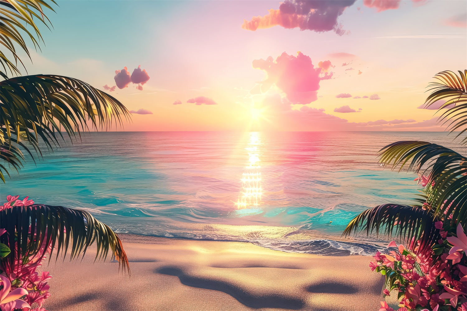 Toiles de fond Fille Rose Coucher de Soleil Paradis Plage Rose CJJ2-113