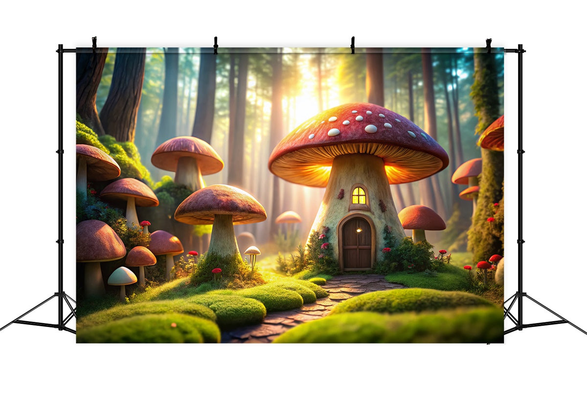 Toile de Fond Conte de Fées Forêt Cabane Mystique Champignons CJJ2-119