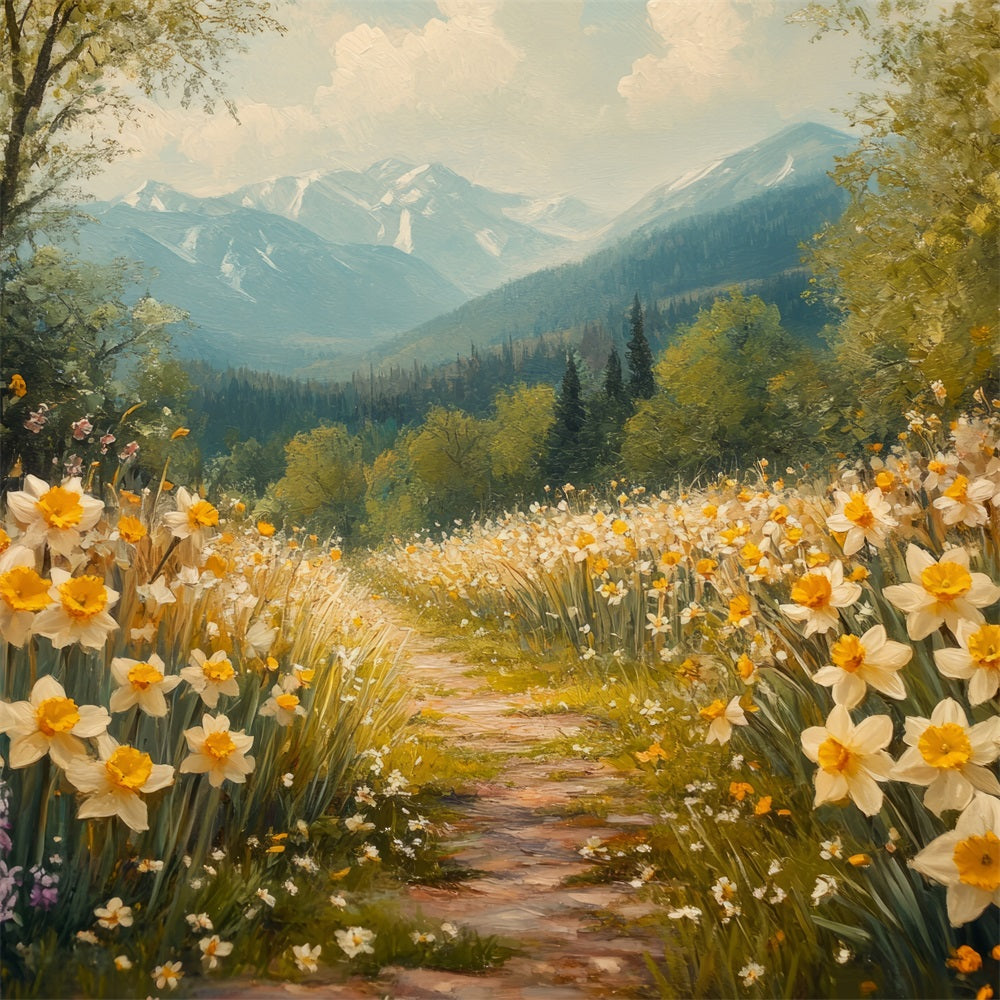 Toile de Fond Jonquille Sentier Montagne Fleur Sauvage CJJ2-12