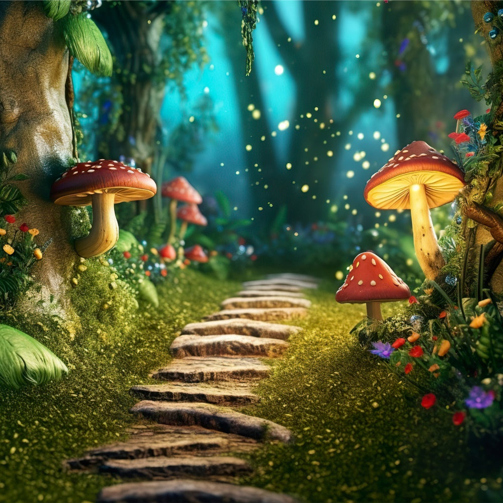 Toile de Fond Fantaisie Forêt Sentier Champignons Lumineux CJJ2-120