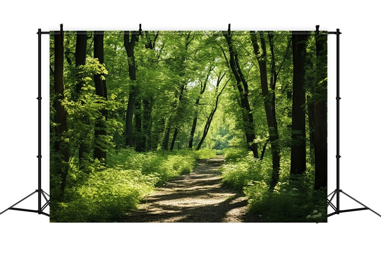 Toile de Fond Bois Photo Sentier Ensoleillé Forêt Luxuriante CJJ2-121