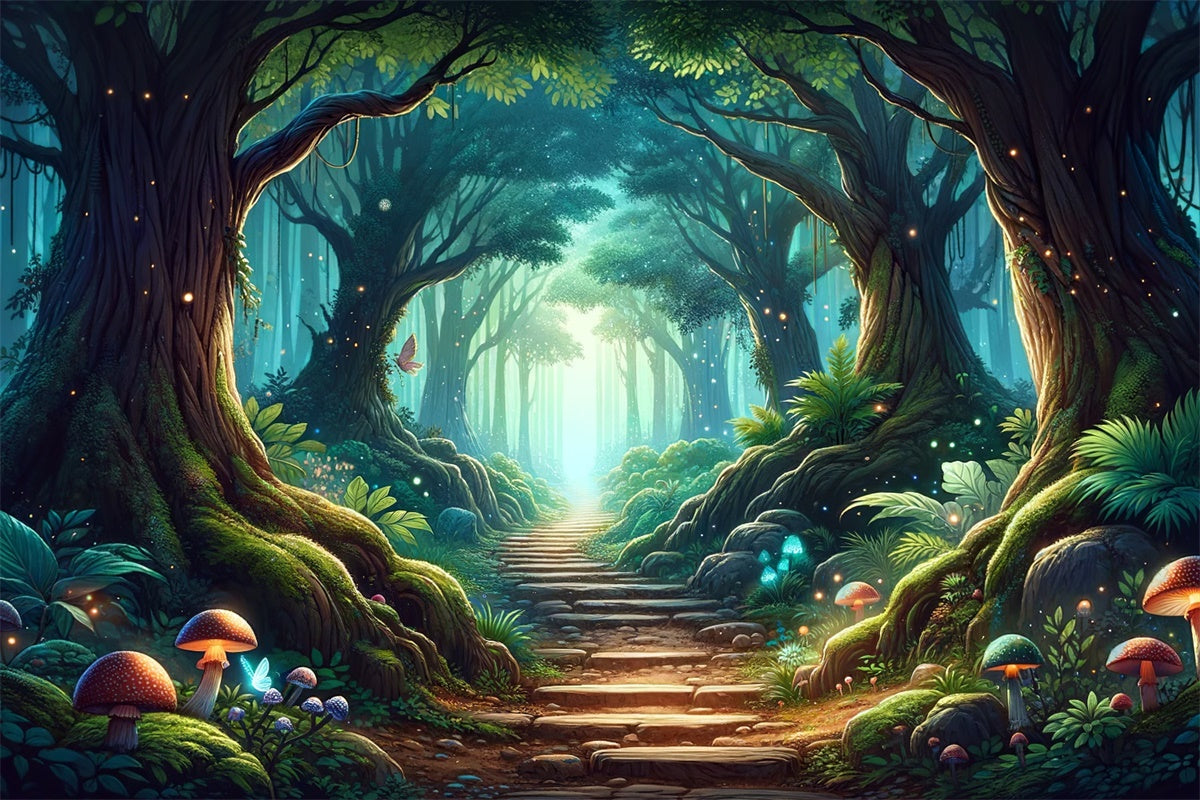 Toile de Fond Fantaisie Forêt Mystique Sentier Ensoleillé CJJ2-123