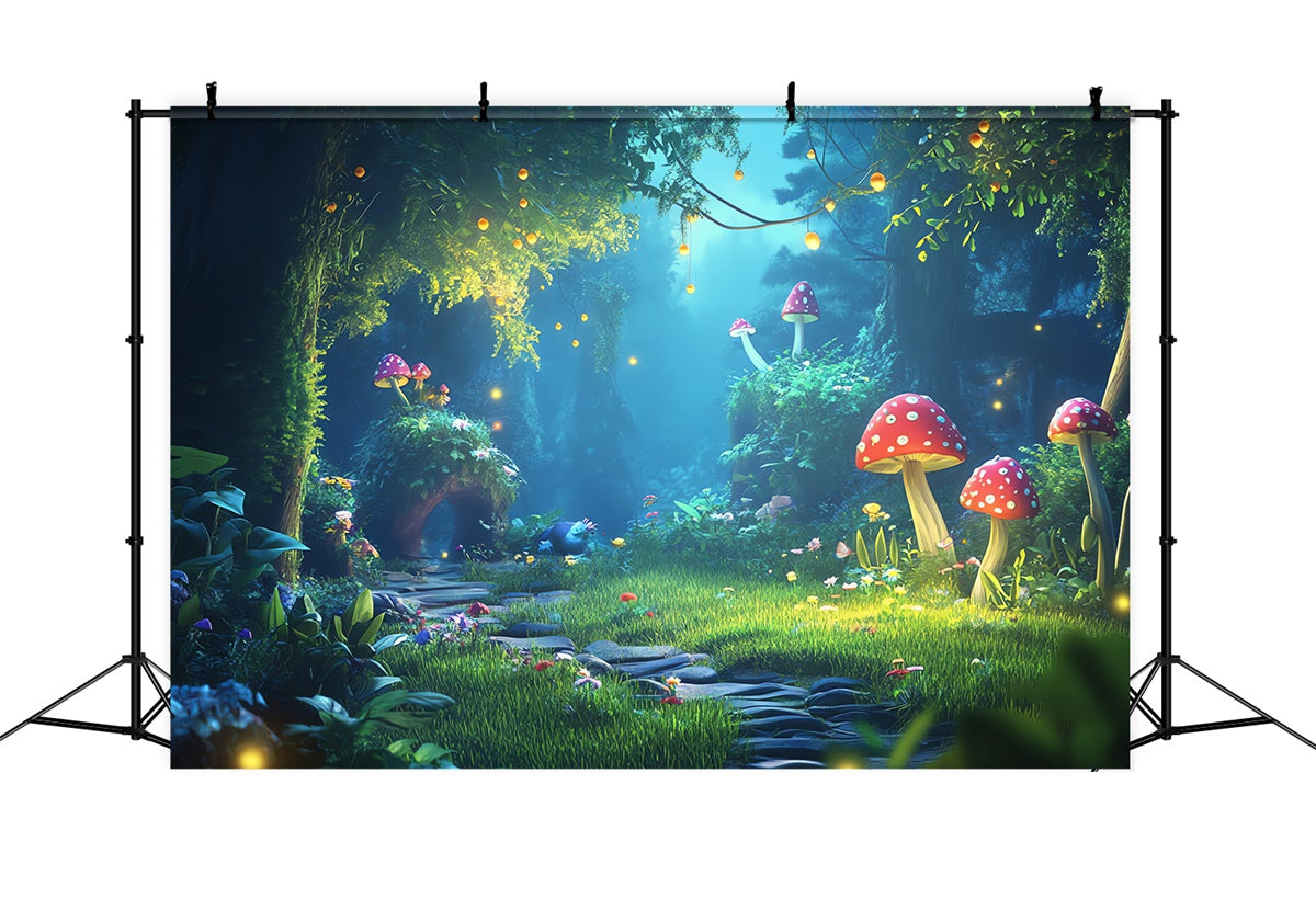 Toile de Fond Fantaisie Forêt Sentier Brillant Champignons Rêveurs CJJ2-126