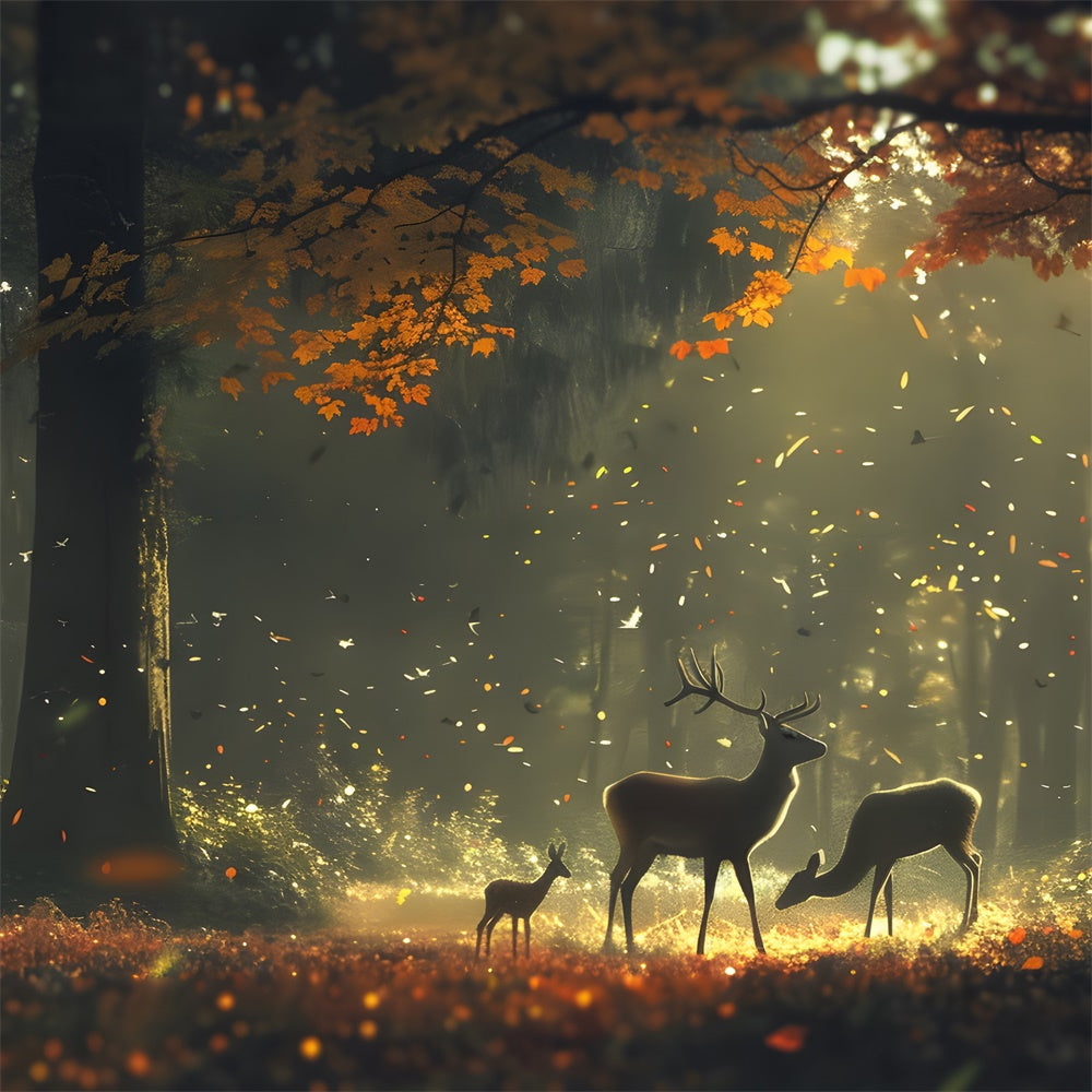 Toile de Fond Automne Forêt Bois Ensoleillé Cerf CJJ2-138