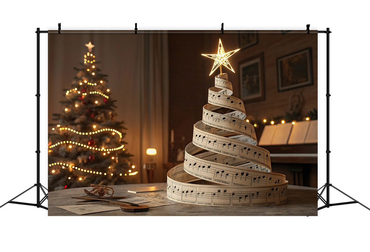 Toile de Fond Joie sur la Terre Sapin Partition Noël CJJ2-14