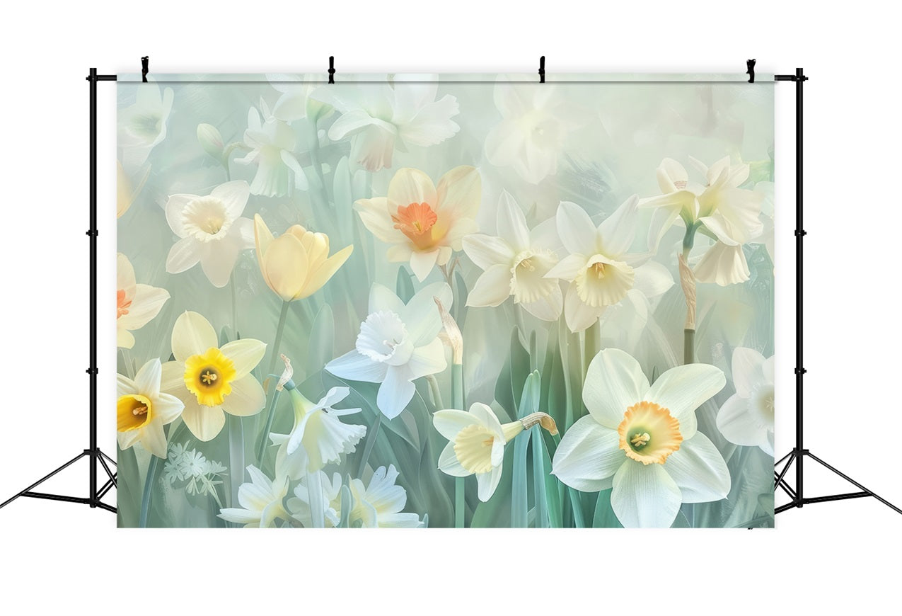 Toile de Fond Jonquille Fleurs Jaunes Blanches CJJ2-2
