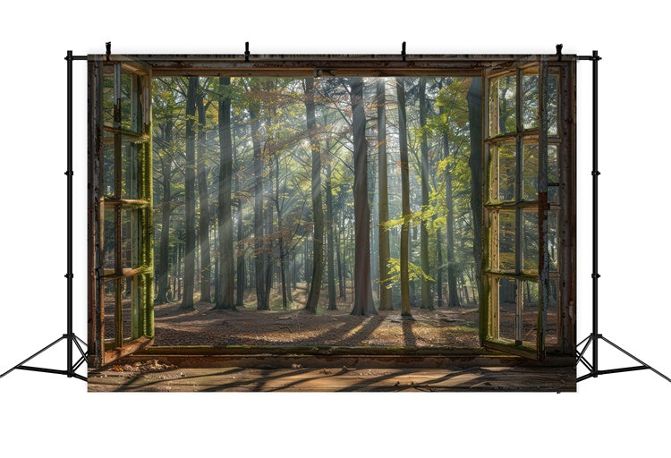 Toile de Fond Forêt Idées Cabane Vintage Fenêtre Rayons de Soleil CJJ2-31