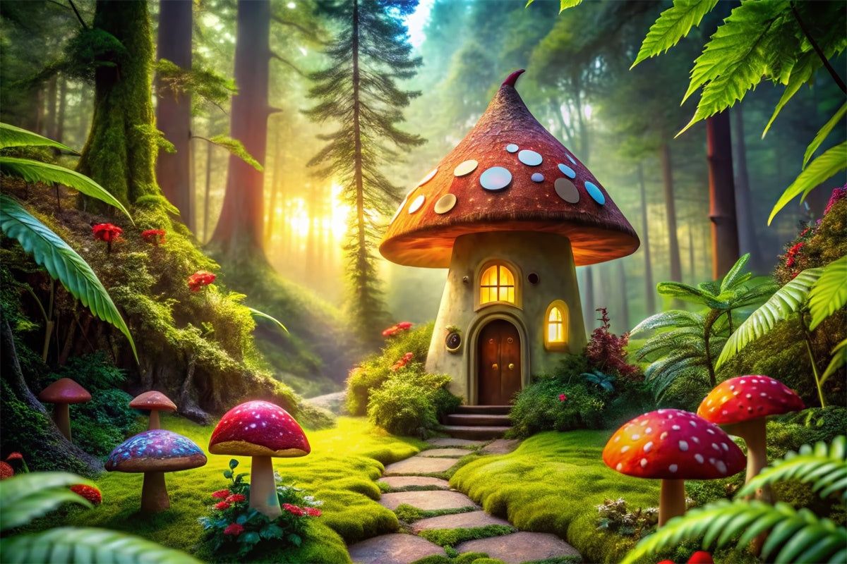 Toile de Fond Conte de Fées Forêt Maison Champignon Fantaisiste CJJ2-51
