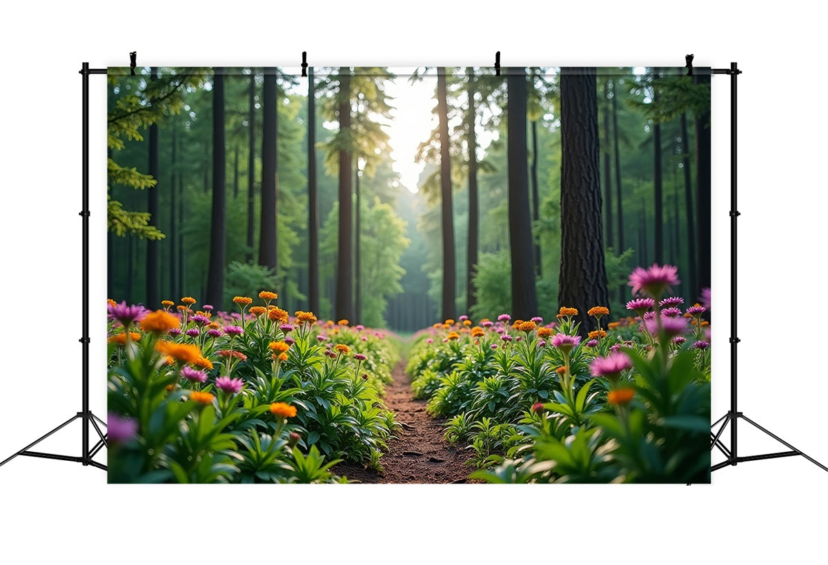 Toile de Fond Forêt Sentier Fleuri Épanoui CJJ2-58