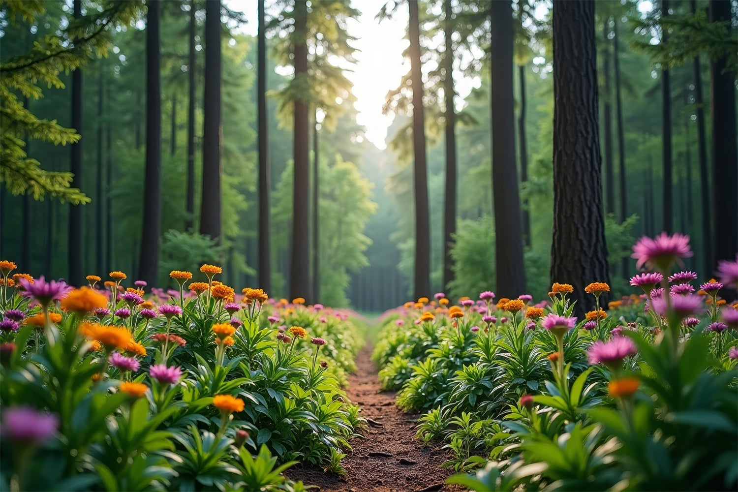 Toile de Fond Forêt Sentier Fleuri Épanoui CJJ2-58