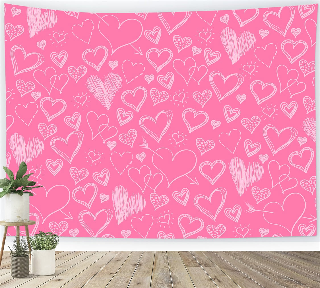 Toile de fond Fille Rose Cœurs Roses Dessinés à la Main CJJ2-70