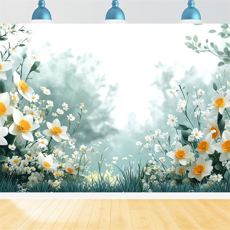 Toile de Fond Jonquille Épanouissement Blanc Serin Fleur CJJ2-8
